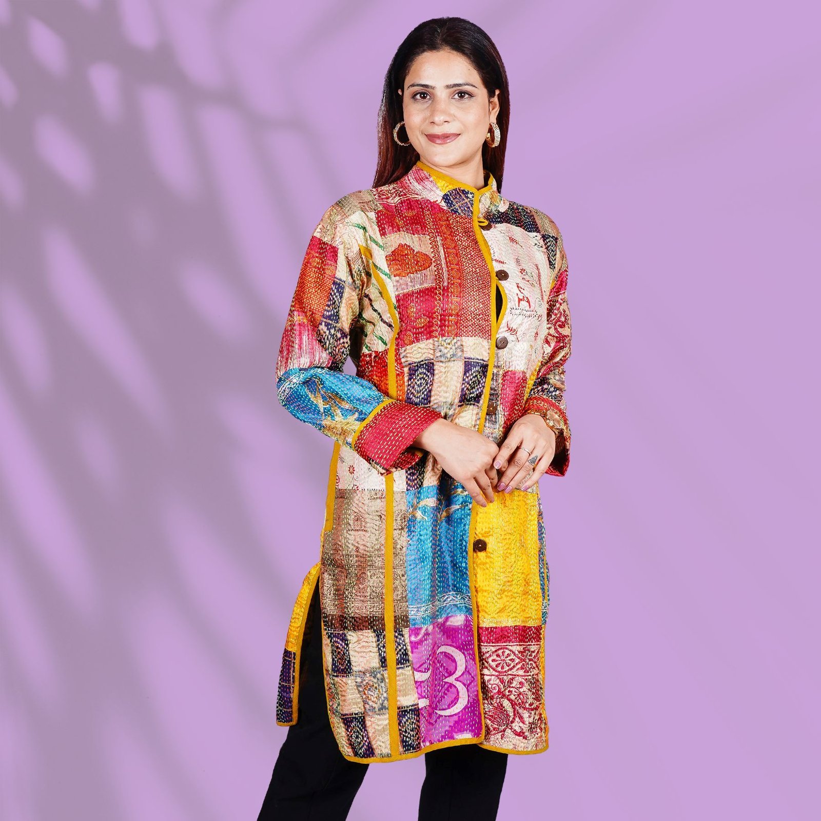 Kantha Long Jacket - Yellow