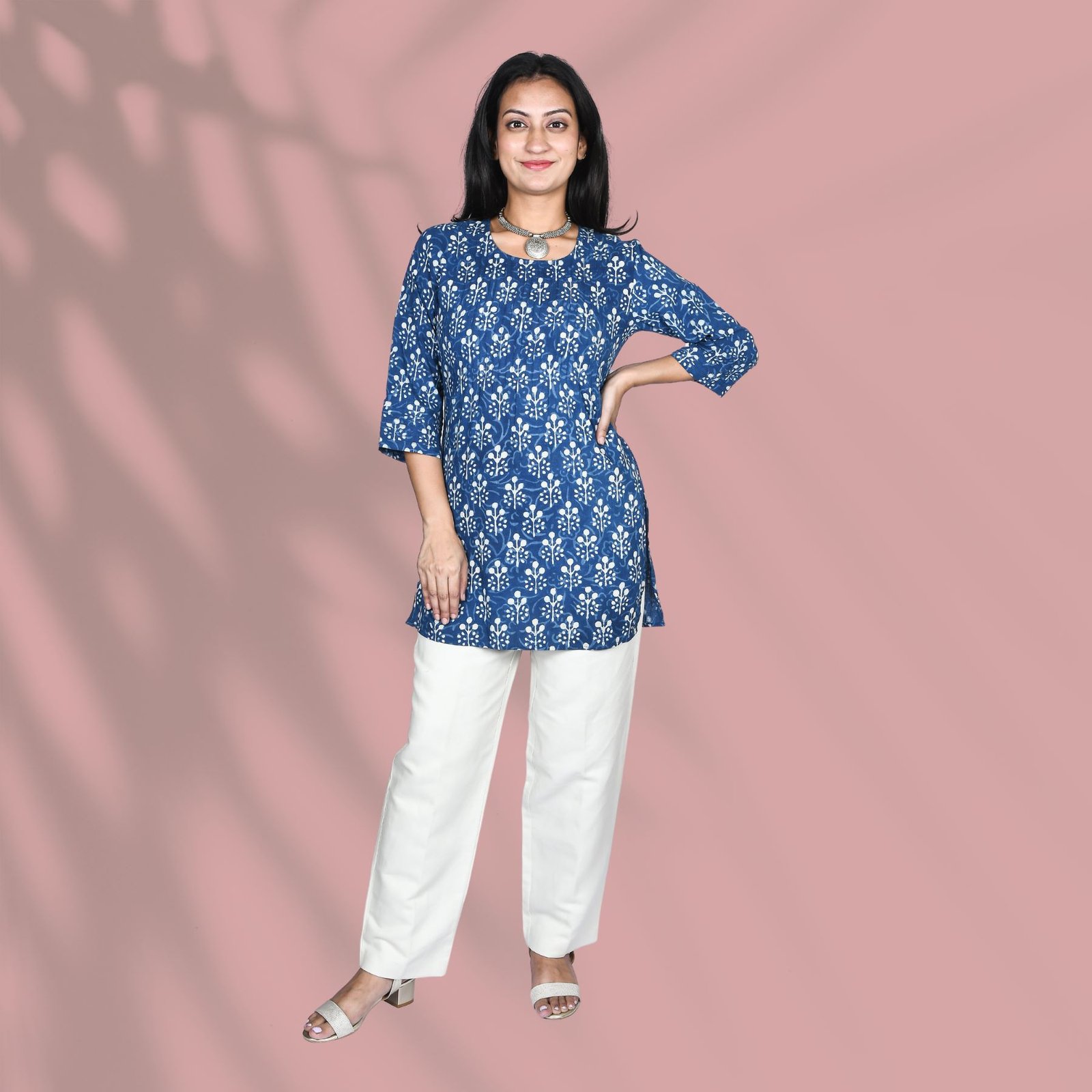 Indigo Blue Pintuck Short Kurti Indigo Blue Pintuck Short Kurti