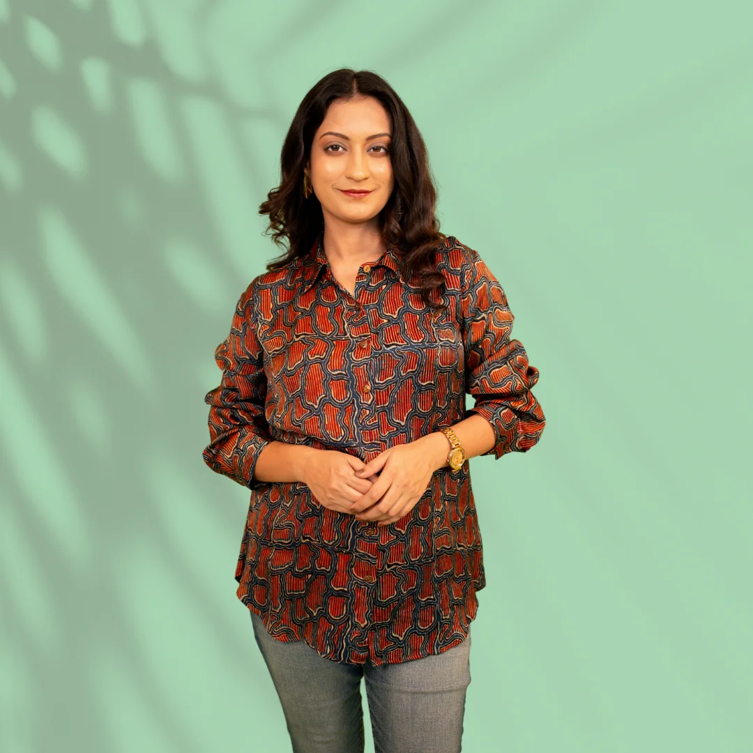 Rust and Blue Modal Silk Shirt