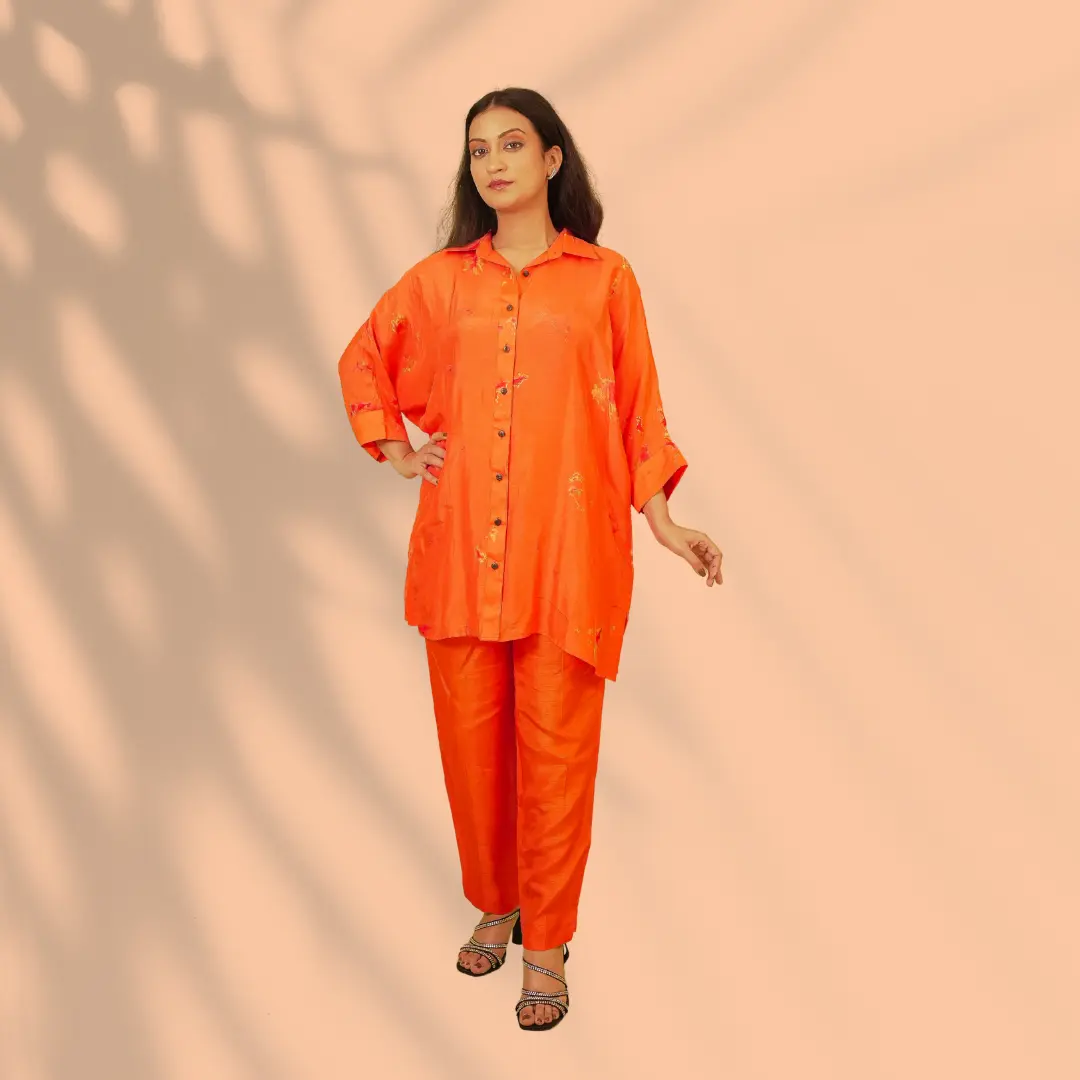 Orange Dola Silk Co-ord Set