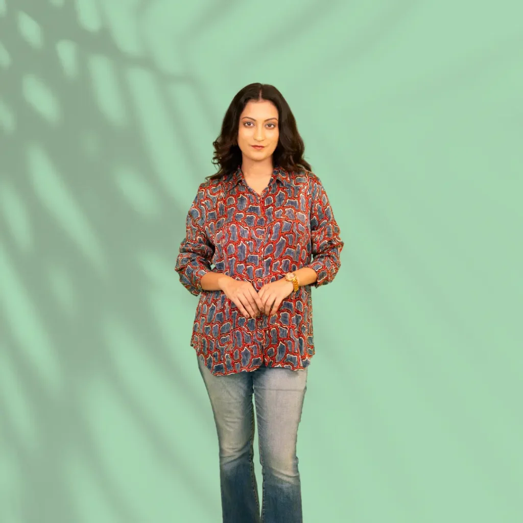 Blue and Rust Modal Silk Shirt