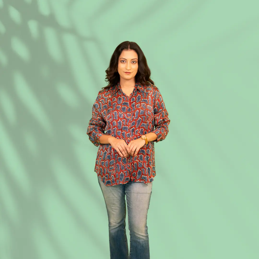 Blue and Rust Modal Silk Shirt