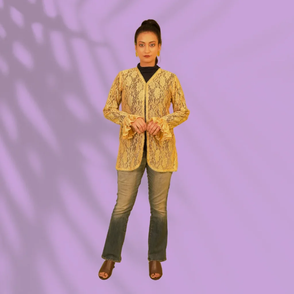 Brown Gold Georgette Net Jacket
