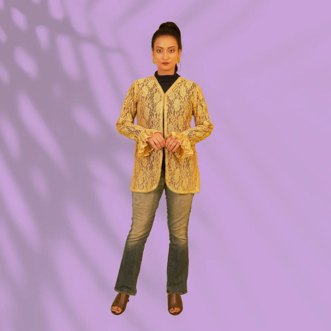 Brown Gold Georgette Net Jacket